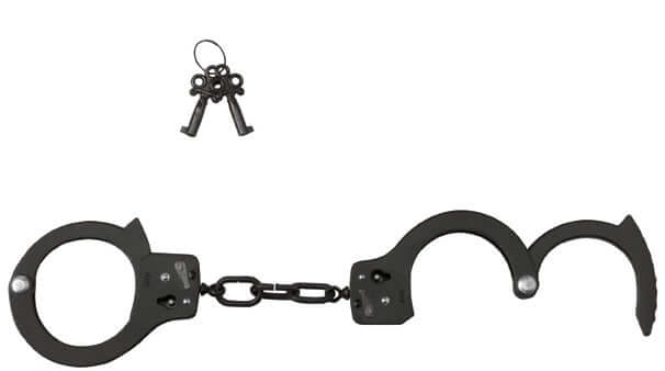 Spartacus Black Single Lock Handcuffs with keys for bondage and restraint fun.