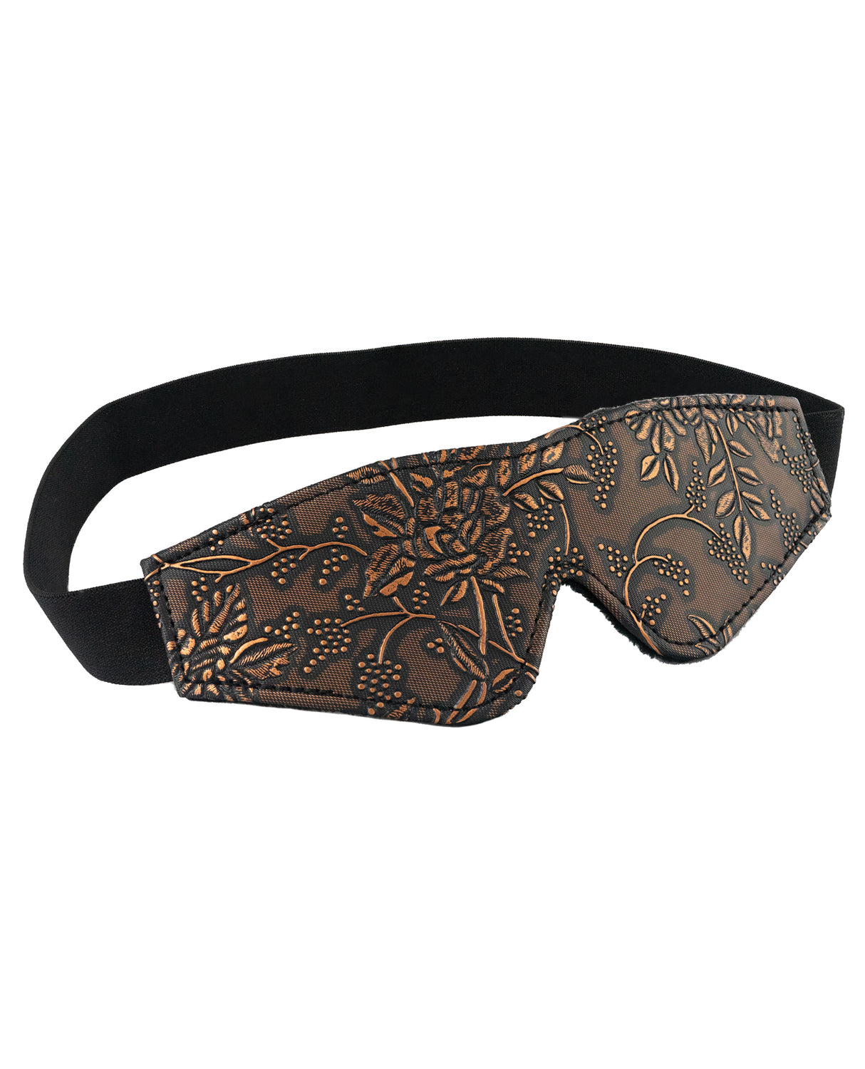 Spartacus Faux Fur Lining Blindfold Brown Floral Print features a stylish floral design for sensory play.