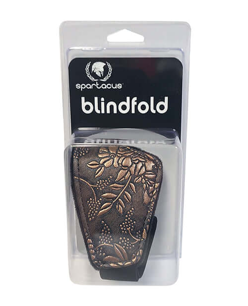Spartacus Faux Fur Lining Blindfold Brown Floral Print in packaging, showcasing elegant floral design.