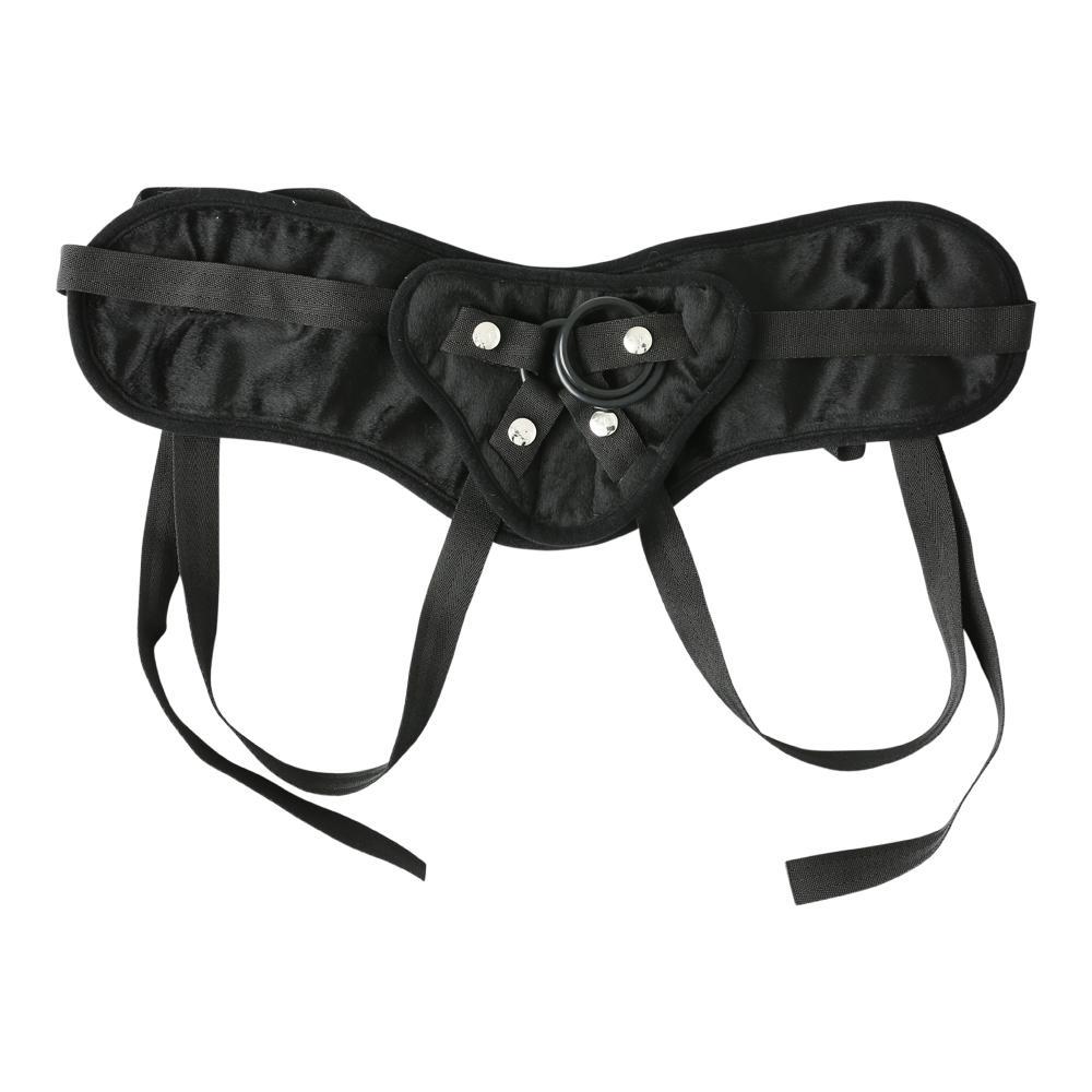 Sportsheets Plus Size Beginners Black Strap-On Harness in black fabric with adjustable straps.