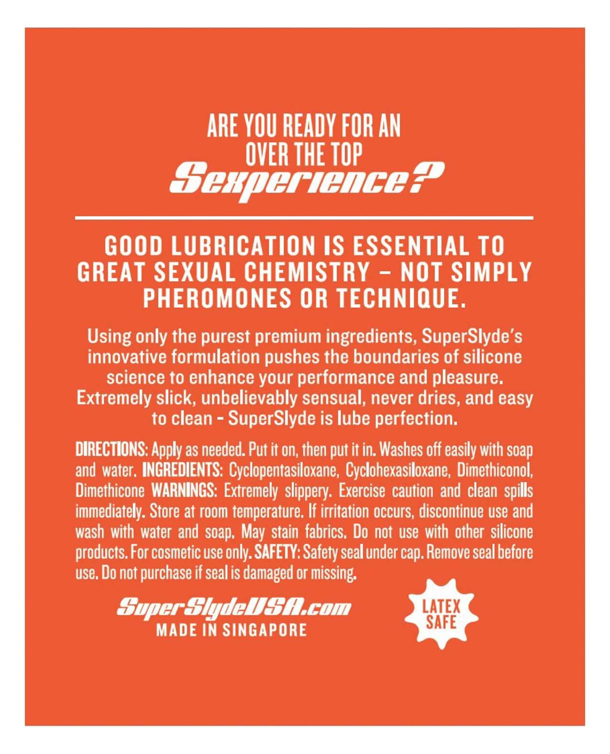 SuperSlyde Silicone Lubricant 3.4 Oz product description highlighting its benefits and usage instructions.