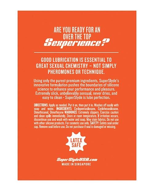 SuperSlyde Silicone Lubricant 13.56 Oz product details emphasizing quality and safe usage for enhanced sexual experience.