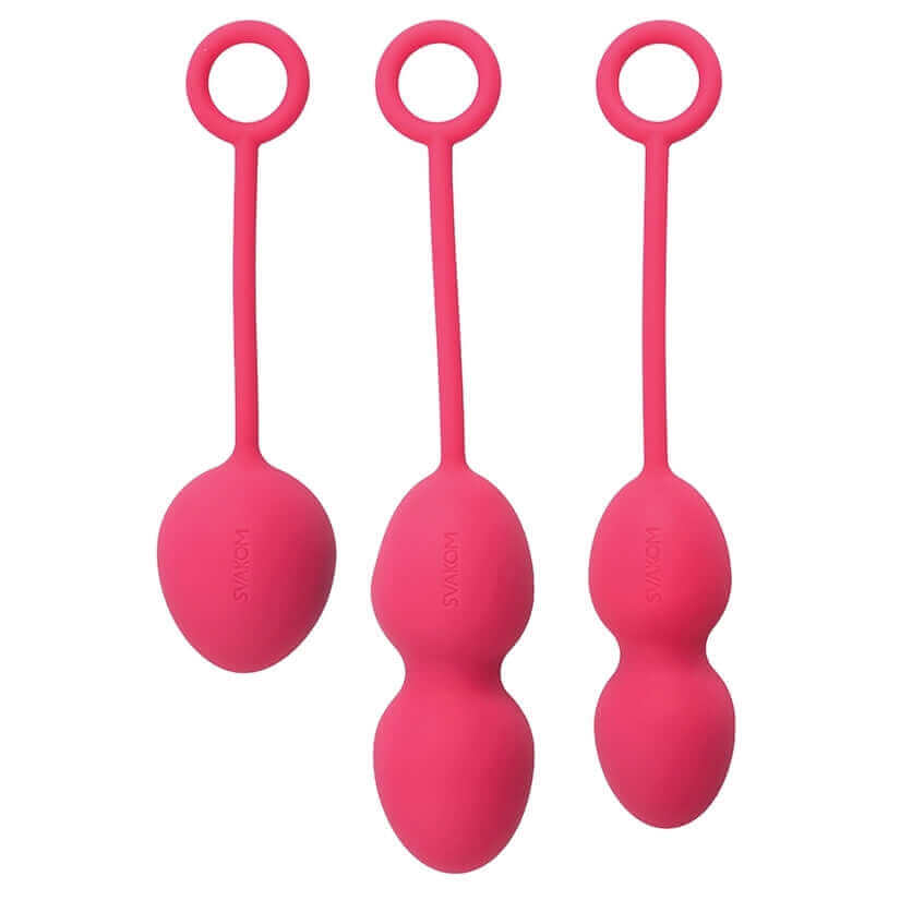 Svakom Nova Silicone Kegel Exercise Ben Wa Ball Set Plum Red - trio of pink kegel balls for pelvic floor strength and stimulation.