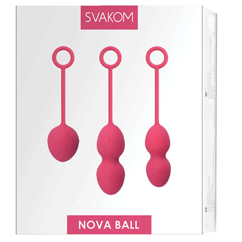 Svakom Nova Silicone Kegel Exercise Ben Wa Ball Set Plum Red - trio of pink silicone kegel balls in packaging