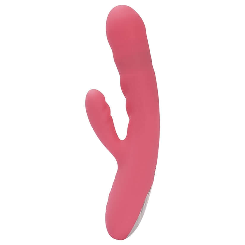 Svakom Avery Rabbit Vibrator Strawberry Pink shown in vibrant pink silicone design for dual-stimulation.