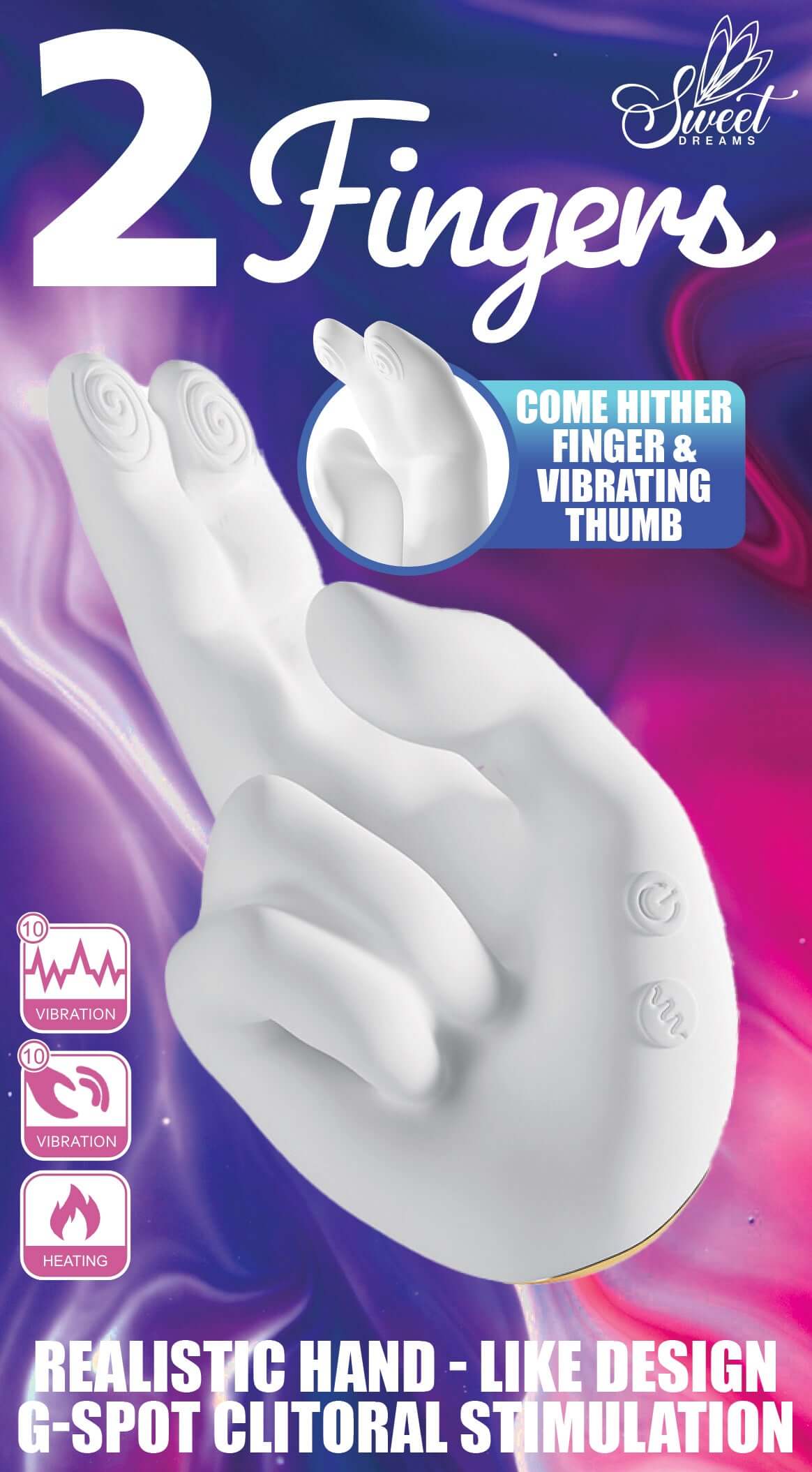 2 Fingers Come Hither Vibrating Thumb, ergonomic design for targeted stimulation and clitoral pleasure.