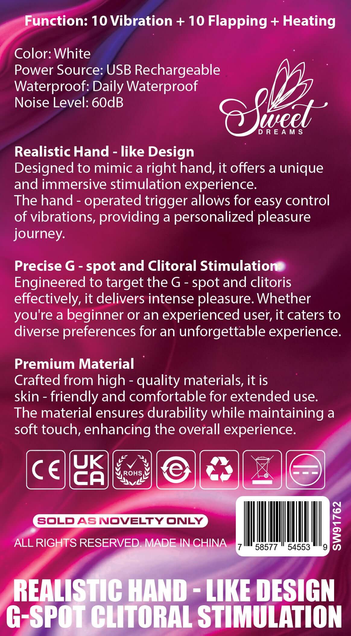 2 Fingers Come Hither Vibrating Thumb packaging highlighting its realistic hand-like design and stimulation features.