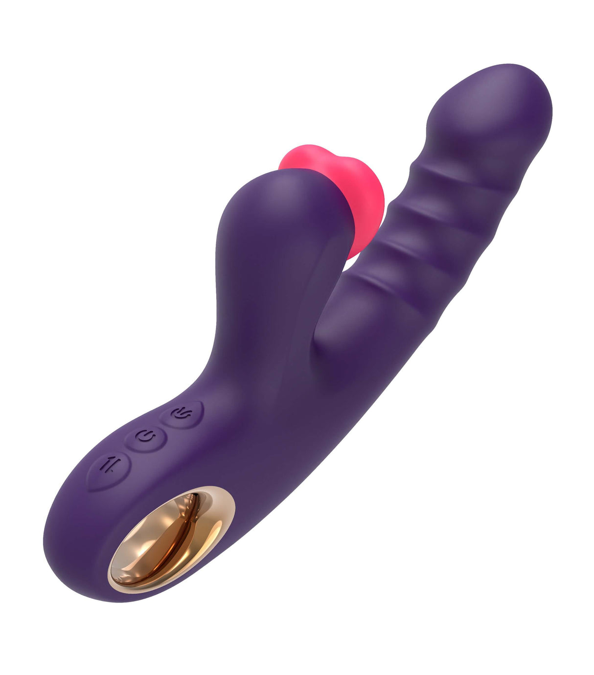 Sweet Heart Thrusting Tapping Vibrator in vibrant purple with curved design and clitoral tapping feature.