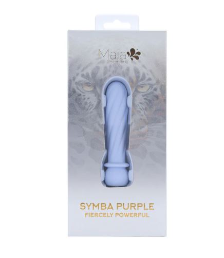 Maia Symba Flexible Bullet Vibrator Purple Swirl in elegant packaging featuring a tiger design.
