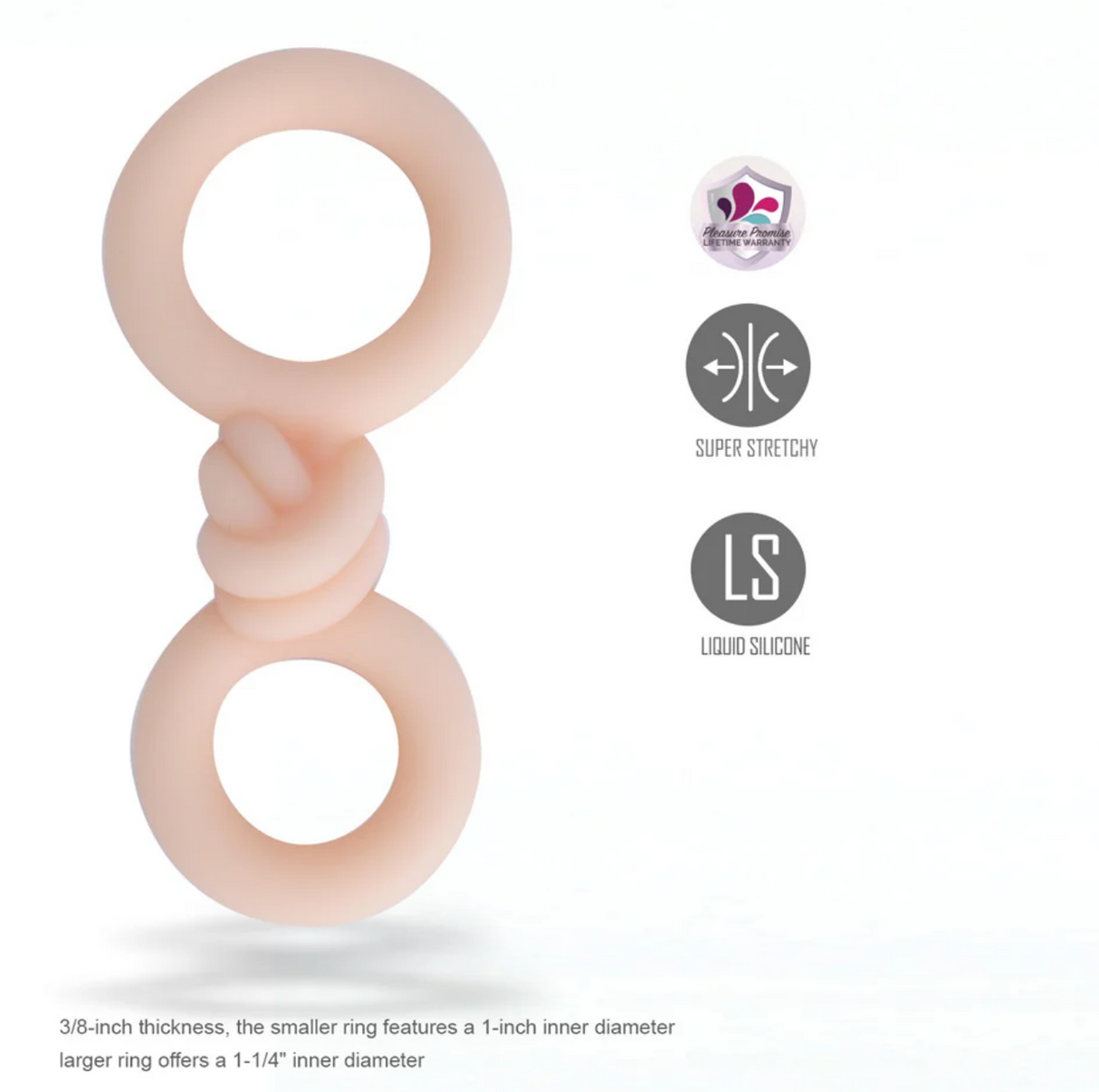 Maia Cooper Liquid Silicone Dual Super Stretch C-Ring Beige showcasing its super stretchy, dual-ring design with liquid silicone material.