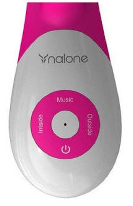 Nalone Rhythm Sound Activated Rechargeable Rabbit Vibrator control panel with buttons for musical settings.