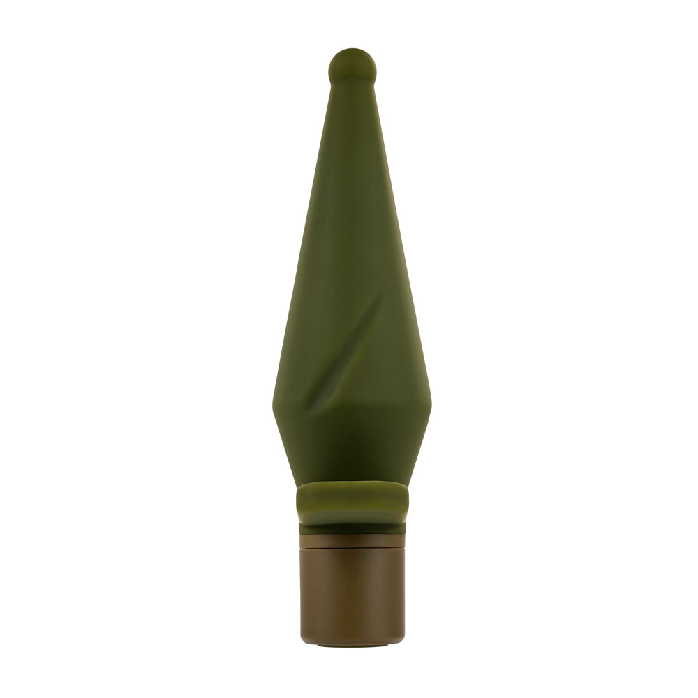 Selopa The Private Vibrating Silicone Anal Plug Green with a tapered design for easy entry and targeted stimulation.