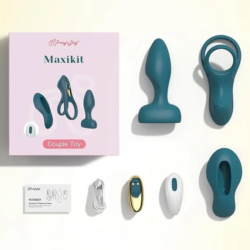 Tracy's Dog Maxikit 3 Piece Vibrator Set Dark Green including vibrating toys for couples and solo use.
