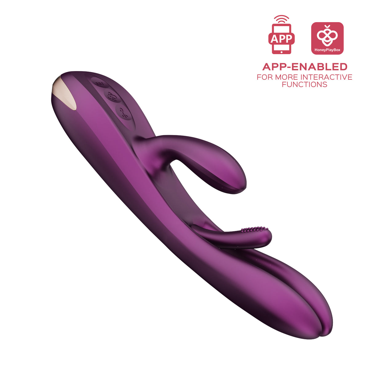 Terri App Controlled Tapping Rabbit Vibrator Purple with app-enabled features for interactive pleasure.