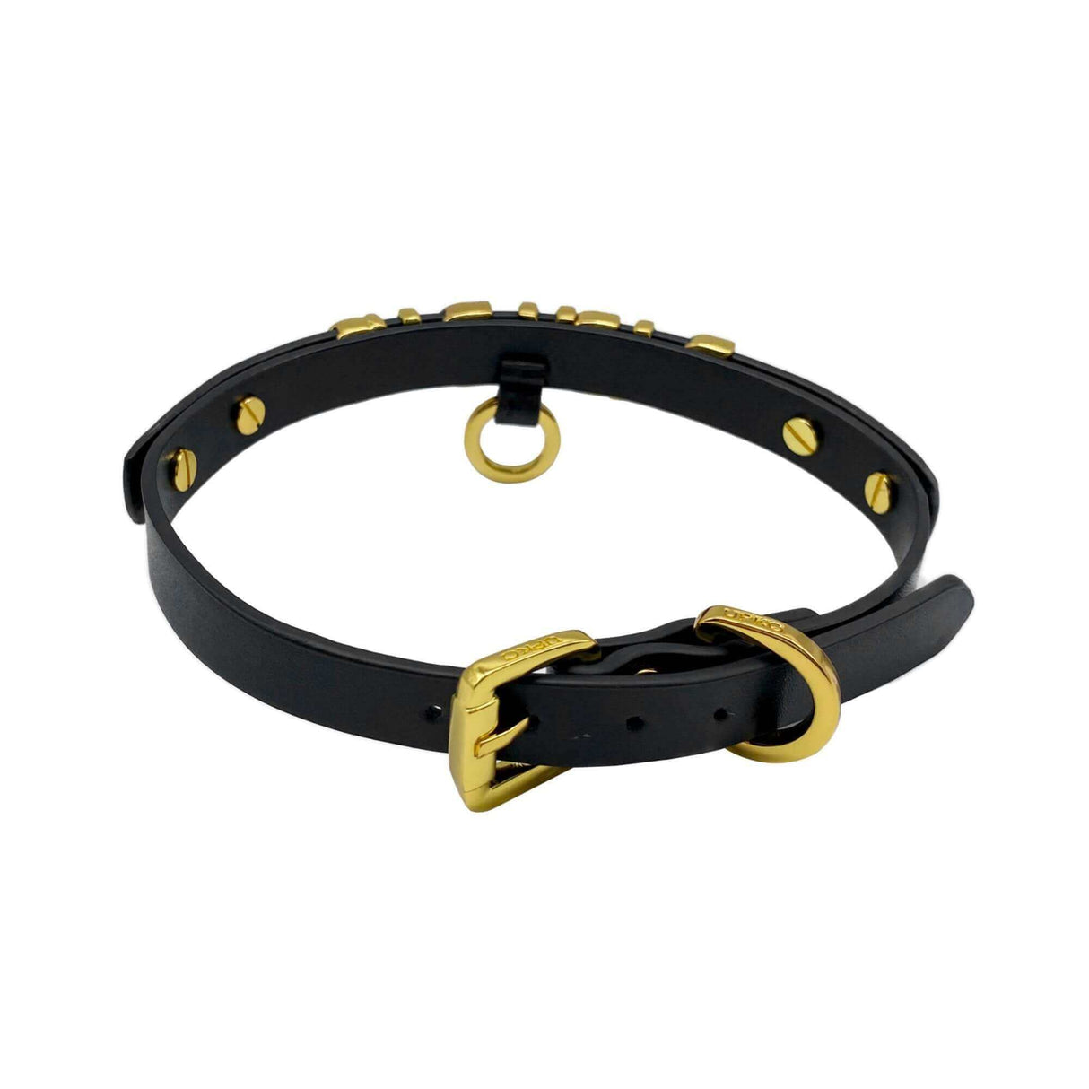 UPKO Luxury Italian Leather Personalized Choker with 24-karat Gold-Plated Letters and Crystals on Black Leather