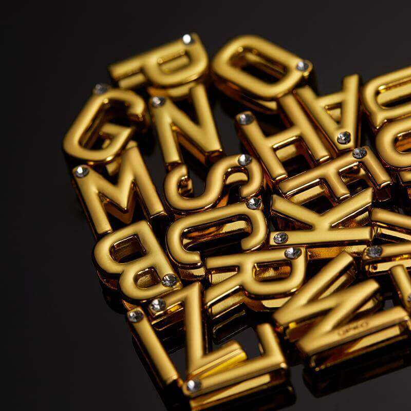 Gold-plated letter charms with crystals for UPKO Luxury Italian Leather Personalized Choker
