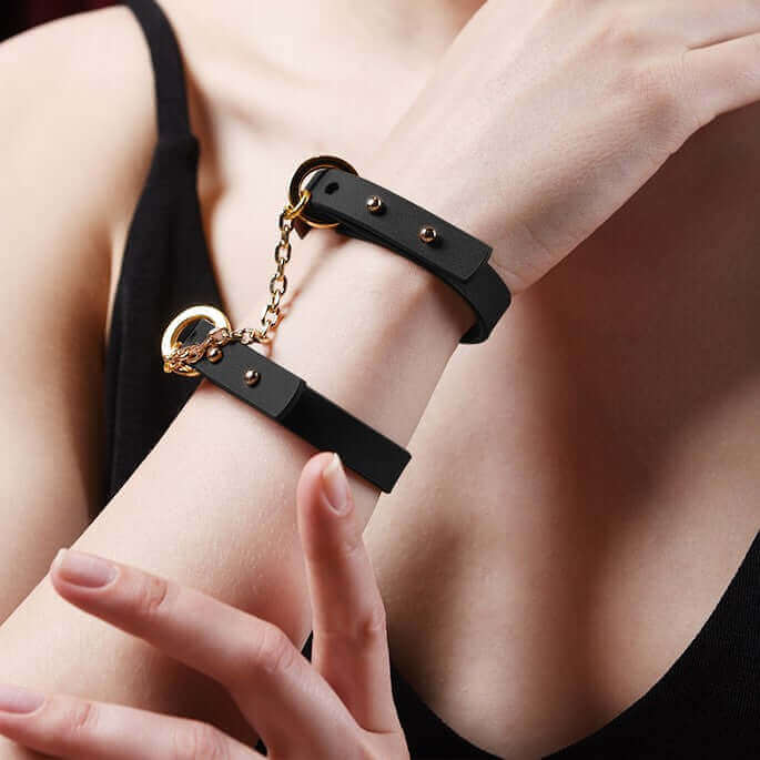 UPKO UPKO Luxury Italian Leather Thin Handcuff Bracelets - Black at $39.99