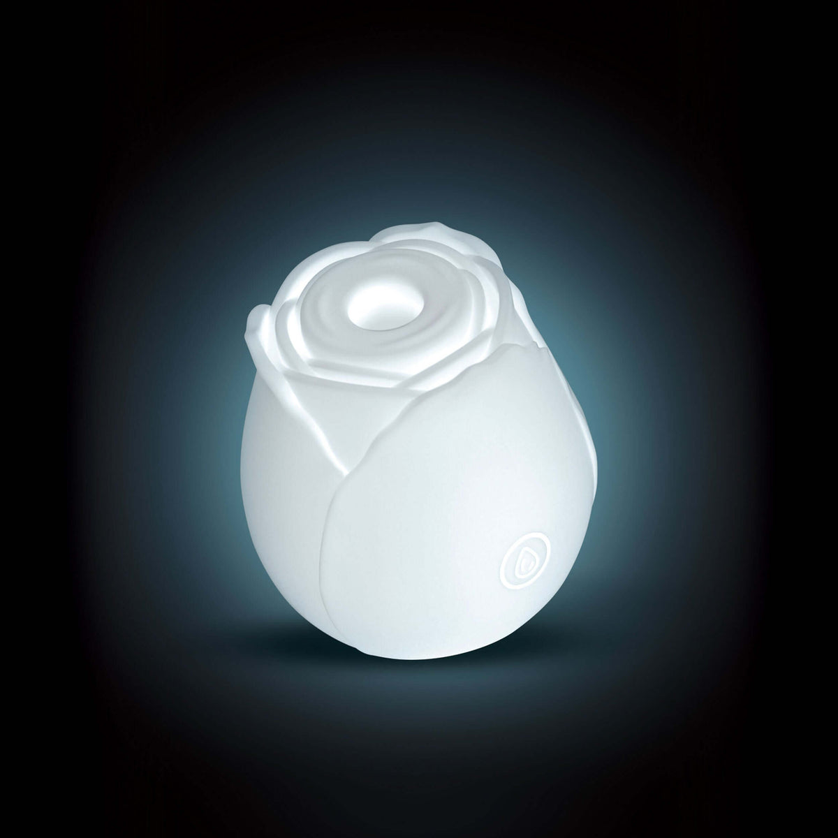Inya the Rose Glow in the Dark Suction White, a floral air pulse stimulator with elegant design and glowing feature.