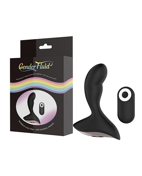 Gender Fluid Rumble Anal Vibe with Remote Black packaging and remote, designed for versatile pleasure.