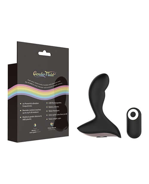 Product image of Gender Fluid Rumble Anal Vibe with Remote Black showcasing its packaging and design.
