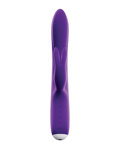 Vedo Thumper Bunny Rabbit Vibrator Deep Purple on a white background, showcasing its sleek design and silicone finish.