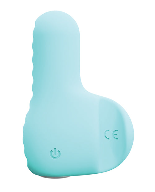 Vedo Nea Rechargeable Finger Vibe Turquoise side view showing ergonomic design and velvety silicone texture.