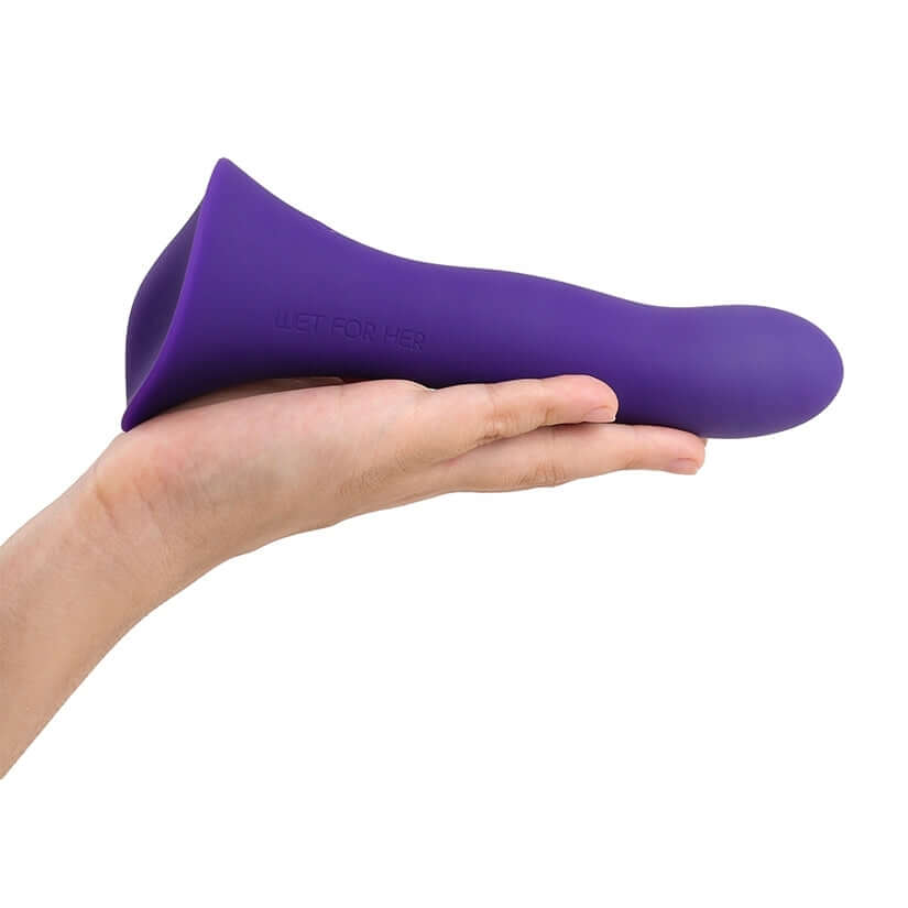 Wet For Her Fusion 2.0 Massager Medium Purple held in hand showing ergonomic design and vibrant color.