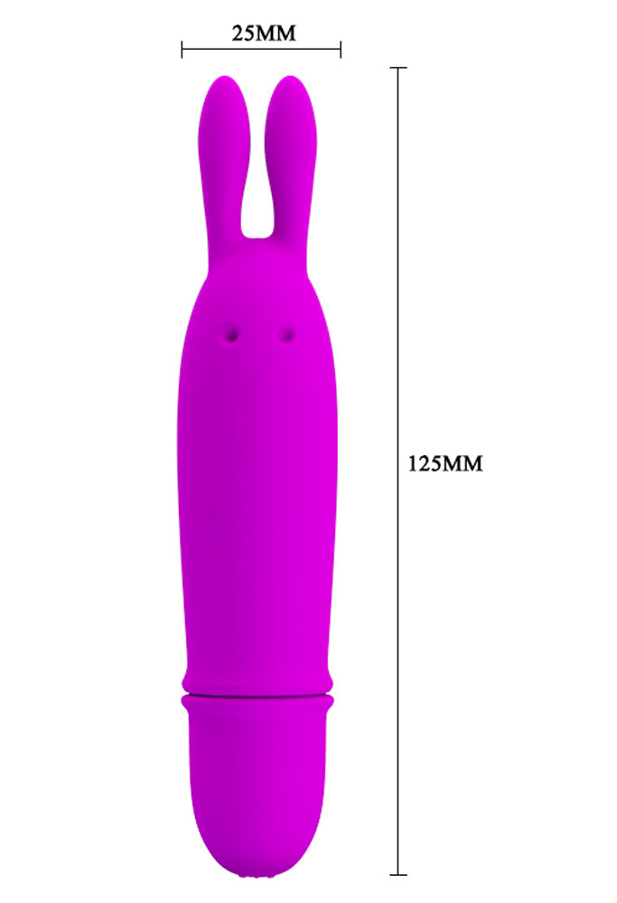 Pretty Love Boyce Silicone Bunny Vibrator Purple dimensions showing length of 125MM and width of 25MM in vibrant purple color.