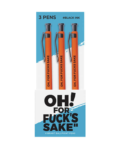 Wood Rocket Oh For Fucks Sake Pens 3 Pack featuring three vibrant ballpoint pens with humorous design.