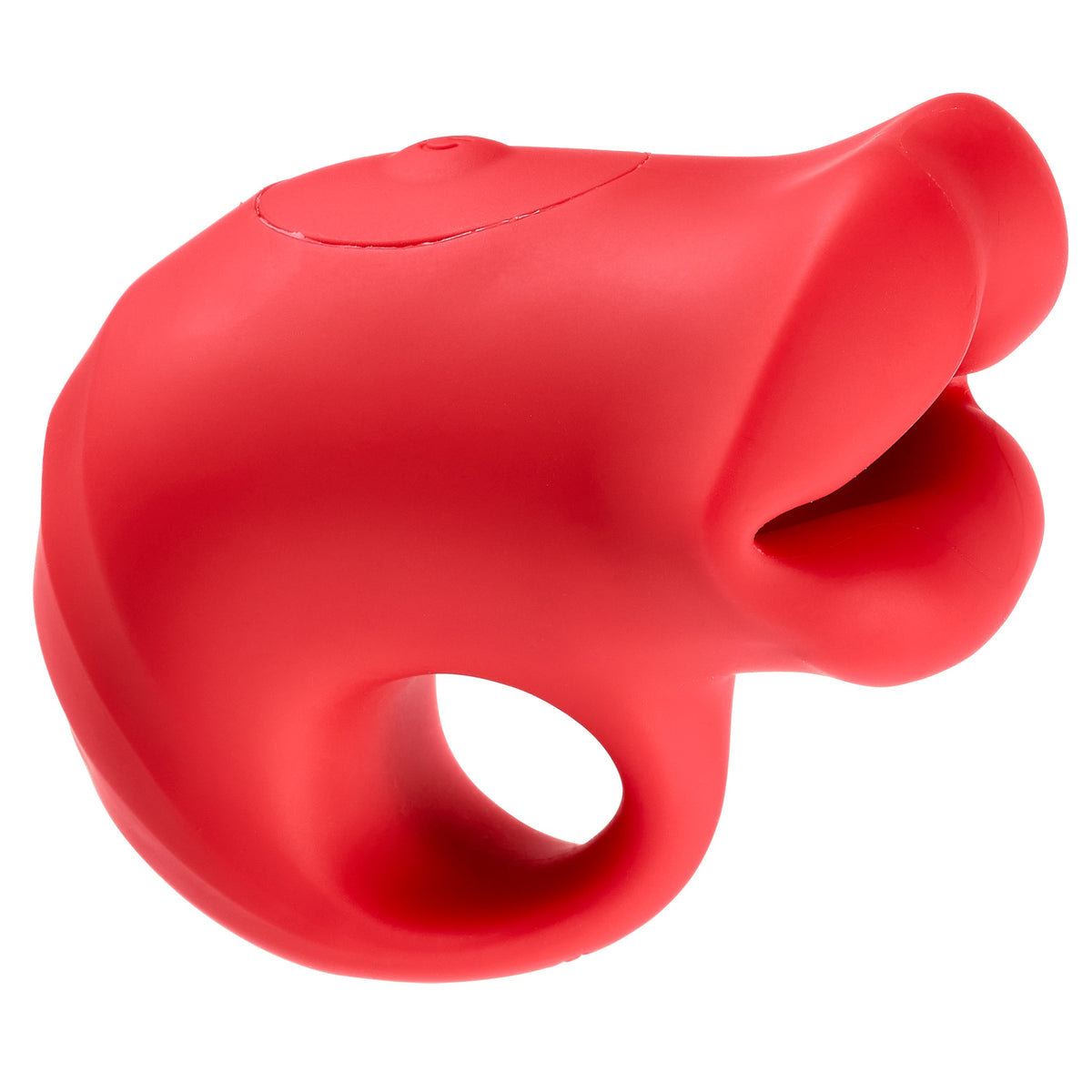 Pucker Up Lips With Ergonomic Finger Hold Red Vibrator in bright red color, designed for clitoral stimulation and comfort.
