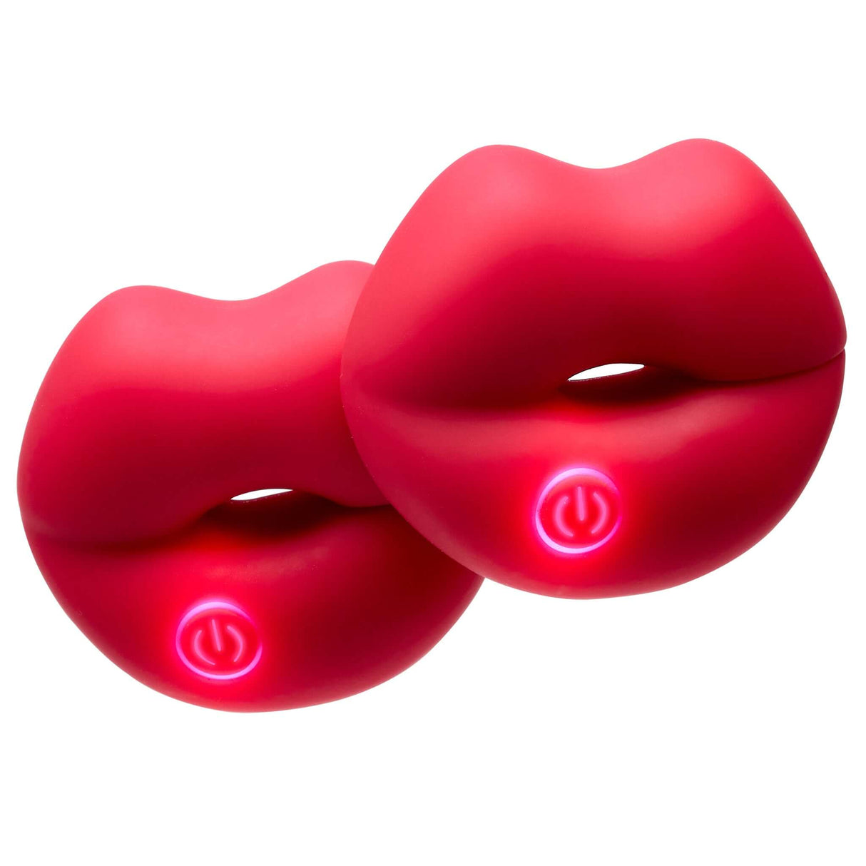Cloud 9 Naughty Nips Vibrating Nipple Clamp Pair Red with playful lip-shaped design and glowing controls.