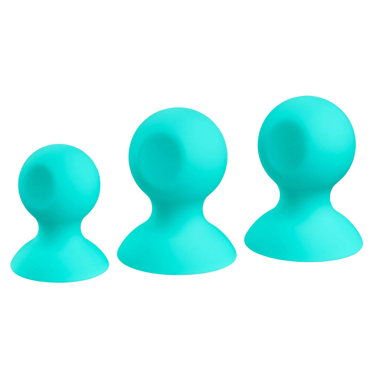 Health & Wellness Nipple & Clitoral Massager Suction Set Teal in teal silicone, showcasing three varying sizes.