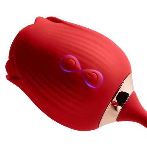 Cloud 9 Rose Plus Thrusting & Suction Pleasure - a red rose-shaped dual-action stimulator with air pulse technology.