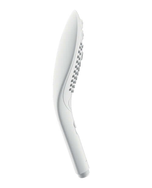 Womanizer Wave Shower Head Clitoral Stimulator White side view, showcasing its unique design for touchless pleasure.