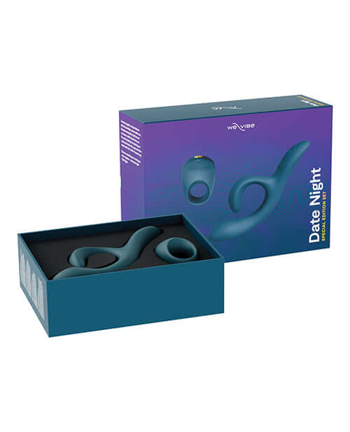 We-Vibe Date Night Special Edition Kit Green Velvet box with toys inside, perfect for enhancing intimacy.