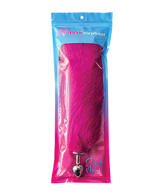 Fox Tail Large Stainless Steel Butt Plug Hot Pink in stylish packaging with faux fur tail.