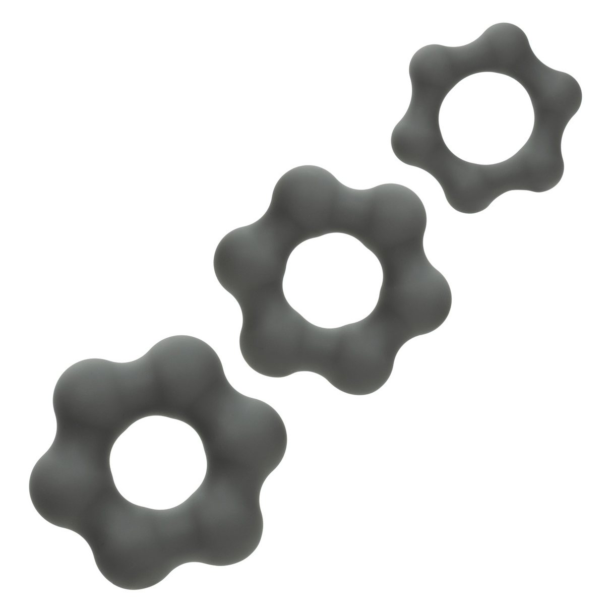 Alpha Liquid Silicone 3 Ring Endurance Set Grey showcasing three grey silicone rings designed for intimate play.