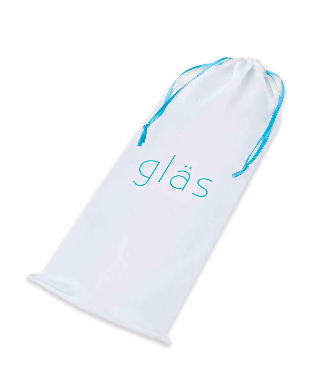 Glas 9.25 Inch Classic Smooth Dual-Ended Dildo Clear storage pouch with drawstring, featuring the gläs logo.
