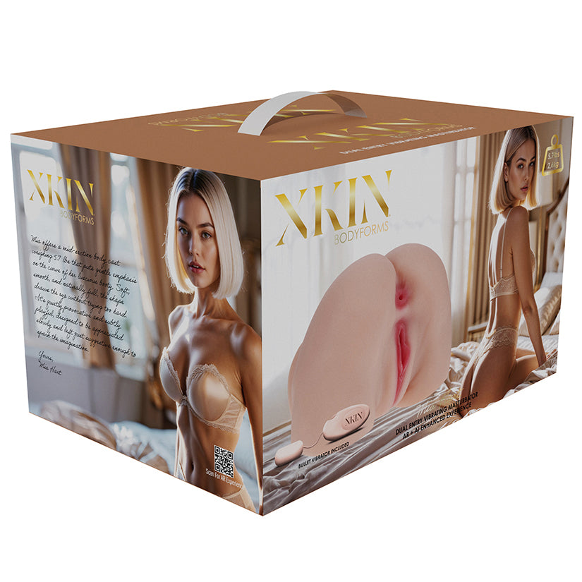 Xkin Mia Hart Dual Entry Bodyforms Masturbator Pussy & Ass packaging featuring realistic design and product details.