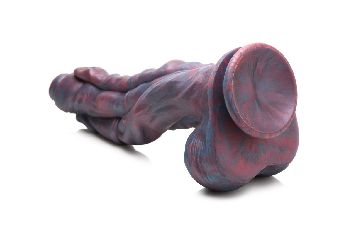 Creature Cocks Hydra Sea Monster Silicone Dildo in dark blue and red swirl design, mythical and stylish.