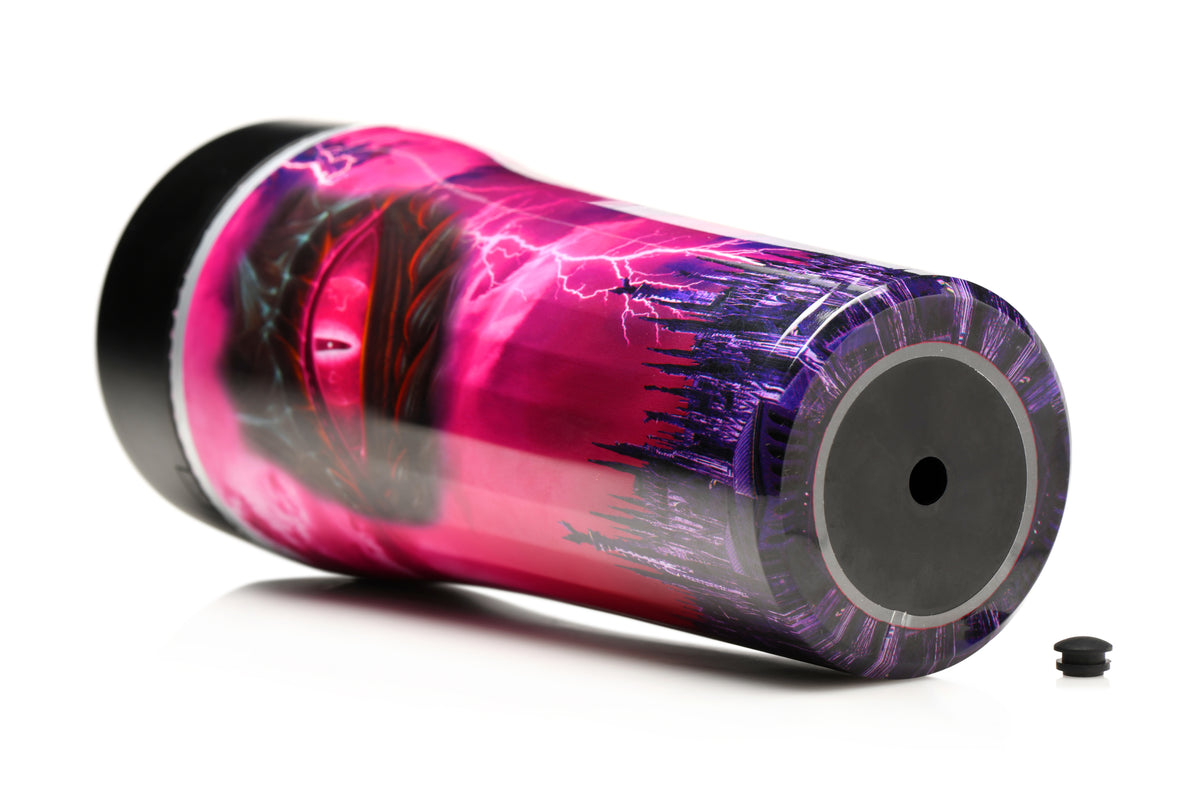 Creature Cocks Predator Creature Stroker featuring vibrant pink and purple design with textured sleeve and alien motif.