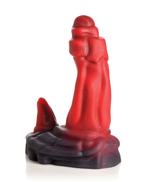 Creature Cocks Ogre Silicone Dildo Red featuring a striking metallic-fleck finish and knobbed head design.