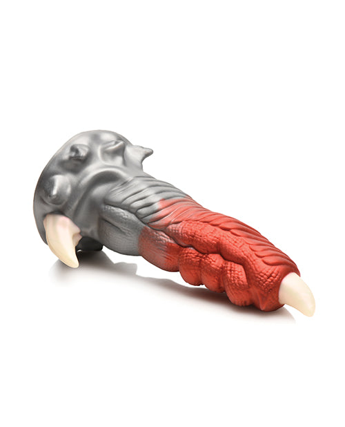 Creature Cocks Talon Fantasy Silicone Dildo showcasing its dragon-inspired design with ribbed texture and vibrant colors.