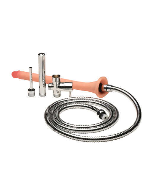 Hosed Silicone Enema Hose 12 Inches Long featuring a lifelike shaft and durable metal components for personal hygiene and stimulation.