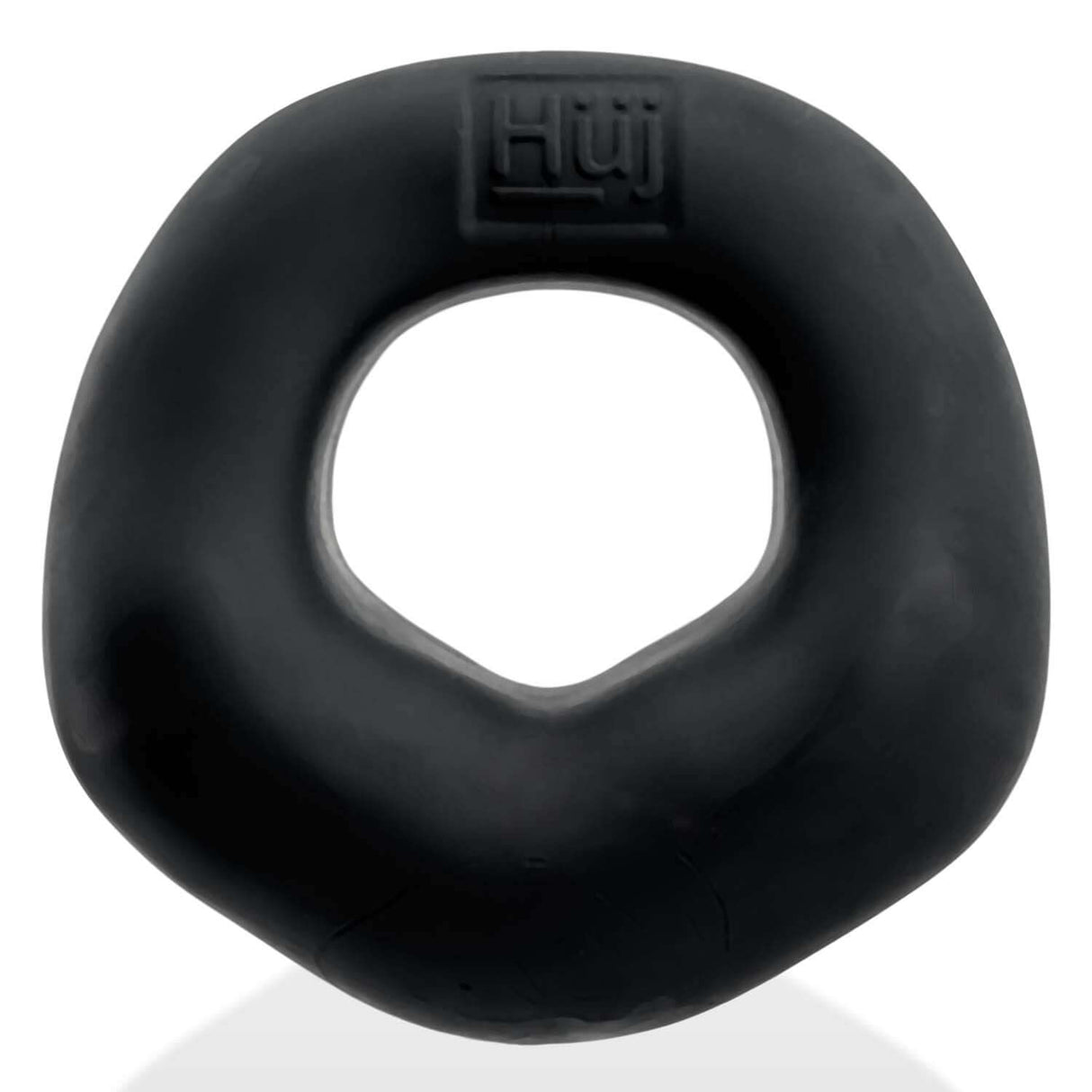 Oxballs Fit Bulge Hung-Style Cockring Black Fog displayed from above, featuring extra thick padding and ergonomic design.