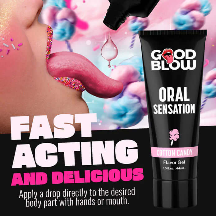 Good Blow Oral Sensation Gel Cotton Candy 1.5 Oz, fast acting flavor gel for enhanced intimacy experience.