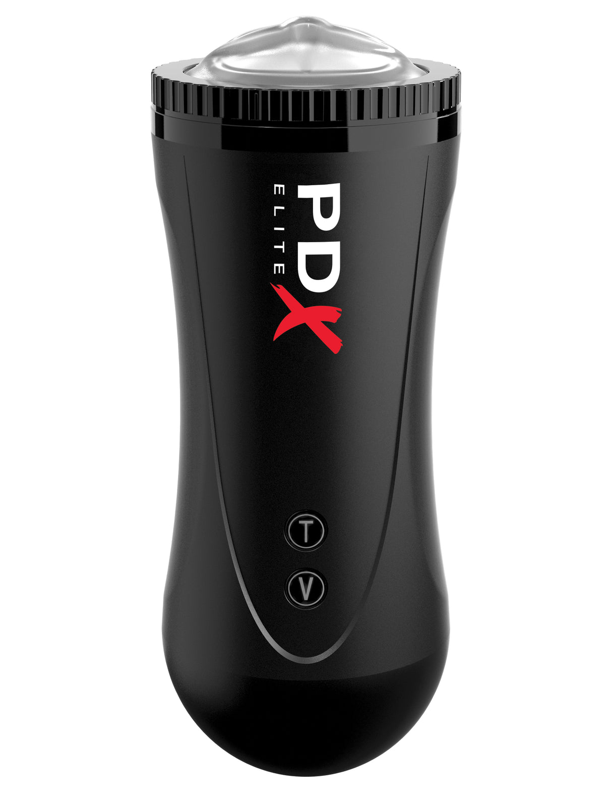 PDX Elite Moto Stroker Thrusting Masturbator Black front view with buttons for control