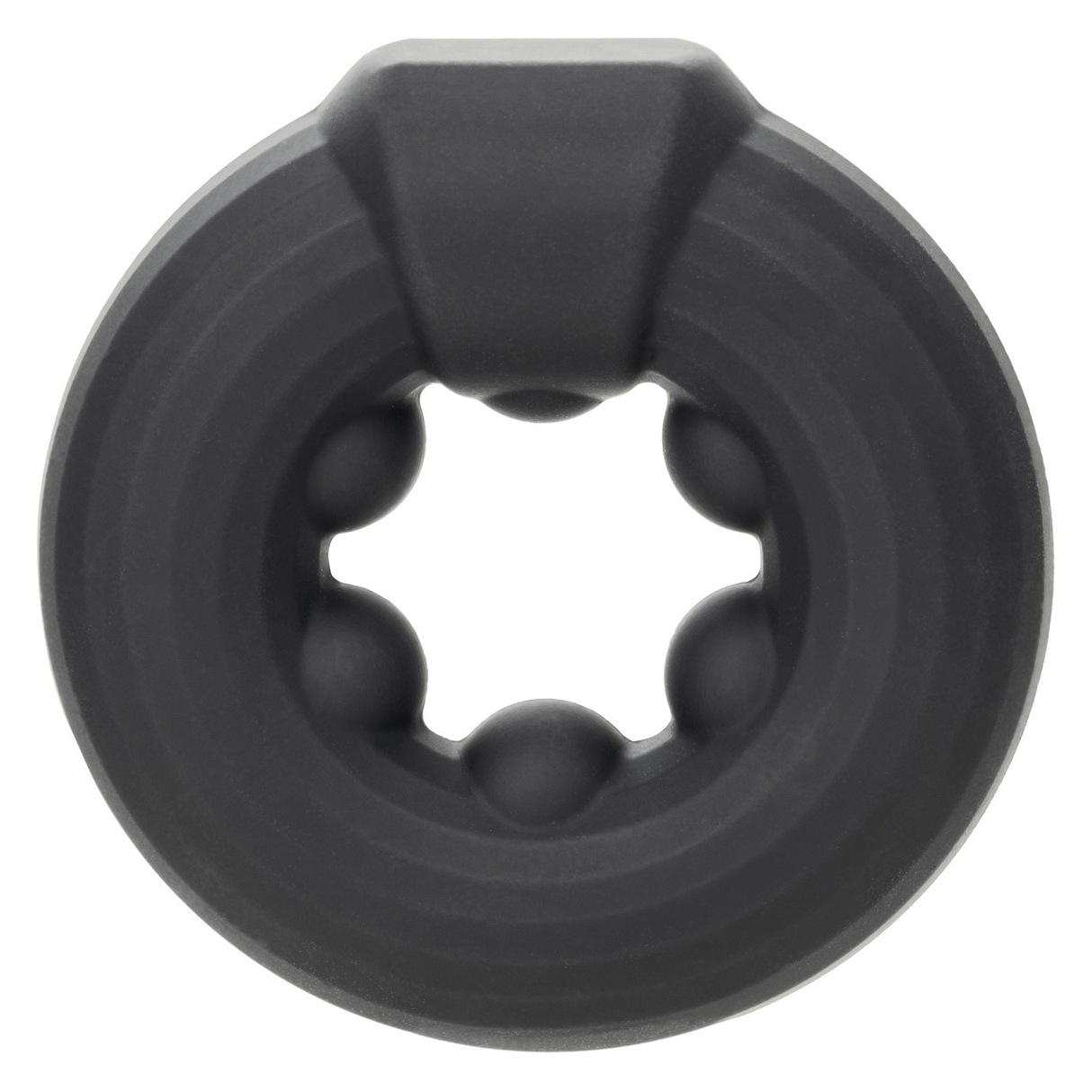 Alpha Liquid Silicone Beaded Optimum Ring Black showcasing sleek, beaded design for enhanced pleasure.