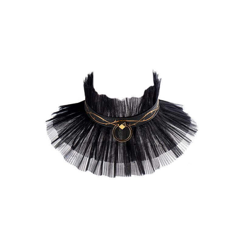 Luxurious black and gold leather thorn collar from ZALO & UPKO Doll Designer Collection.