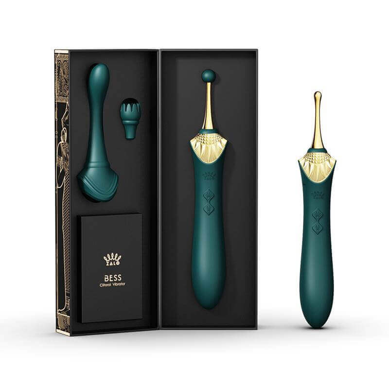 Turquoise Green ZALO Bess Clitoral Massager with innovative DirectPower technology and elegant design, inspired by Egyptian Goddess Bastet